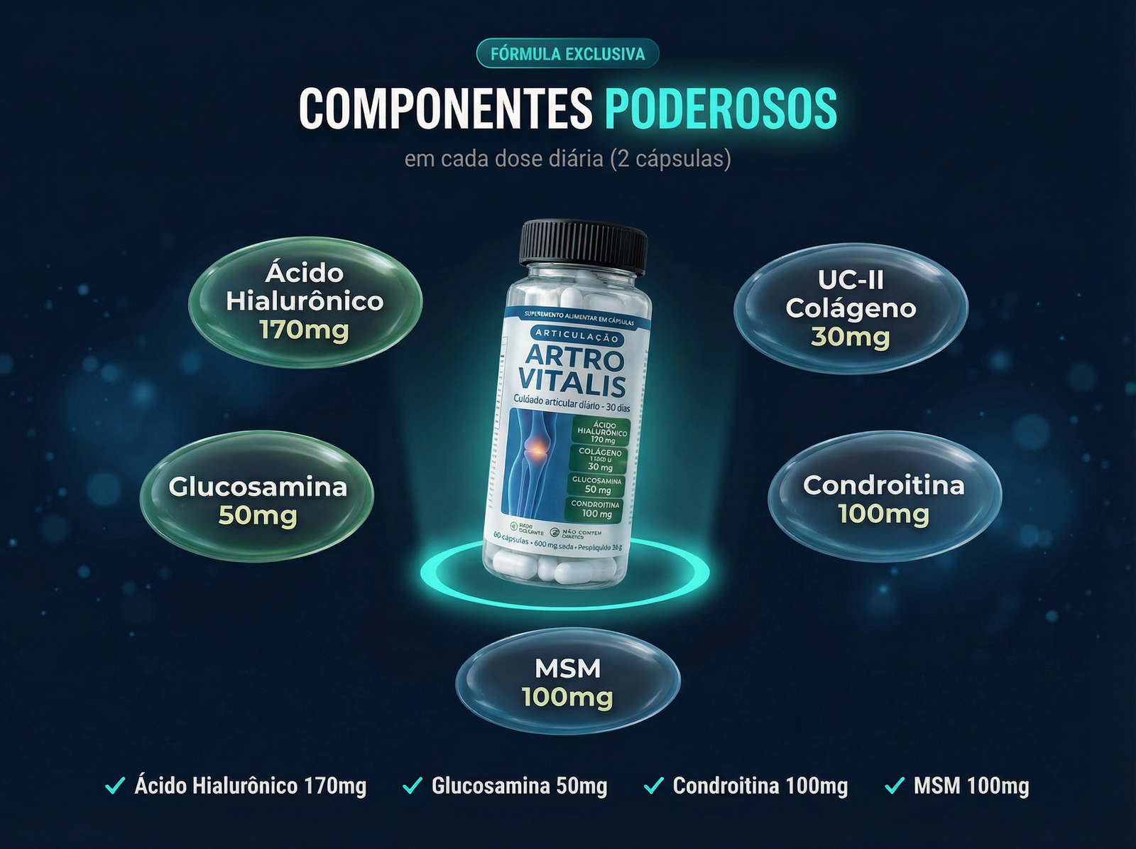 Frasco Artrovitalis e componentes da fórmula
